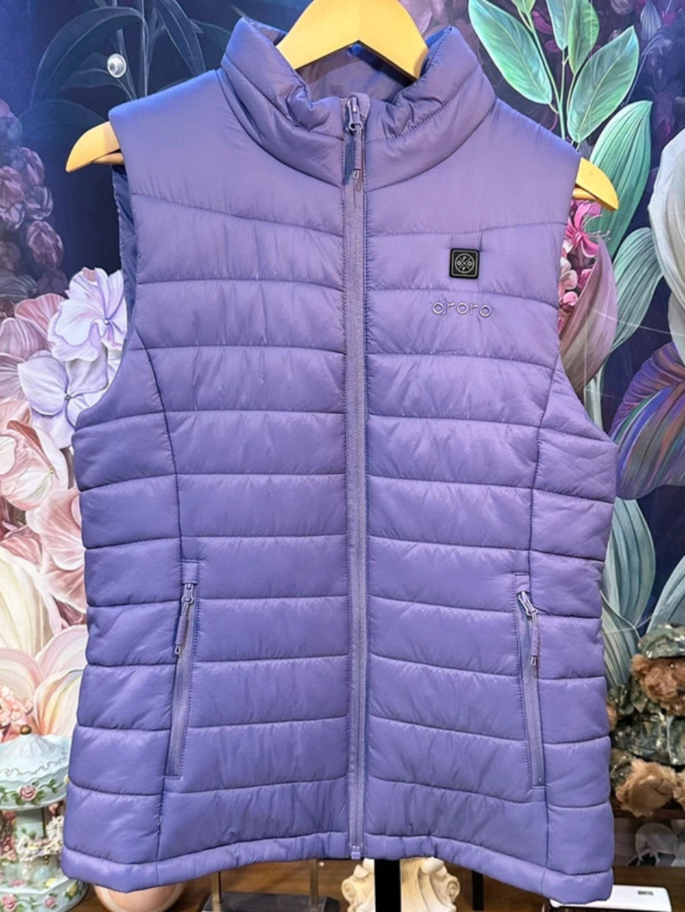 ORORO M NWOT Womenās Classic Heated Vest Purple Battery 4-Zone Insulated Puffer
